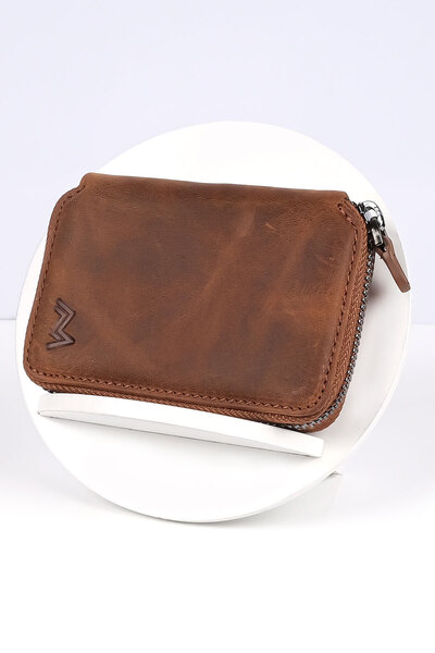 TESBİHCİBABA Mandarin Full Grain Zippered Men's Leather Card Holder-wallet