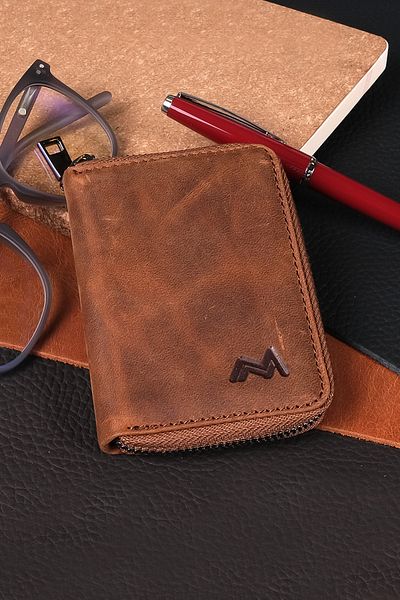 TESBİHCİBABA Mandarin Full Grain London Zippered Men's Leather Card Holder-wallet