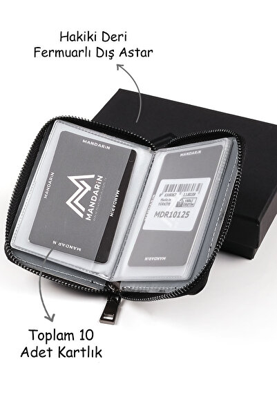 TESBİHCİBABA Mandarin Arsel London Zippered Men's Leather Card Holder - Wallet