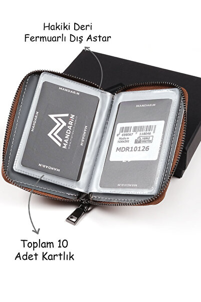 TESBİHCİBABA Mandarin Full Grain London Zippered Men's Leather Card Holder-wallet