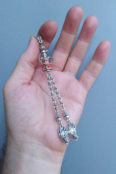 Vip Kehribar Nargile Model Turuncu Kurt Sallantılı 925 Ayar Gümüş Kaplama Püskül