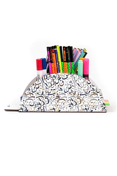 kutuTR Wooden VIP Islamic Rainbow Ruled Desktop Pen Holder Organizer with Assembled Box