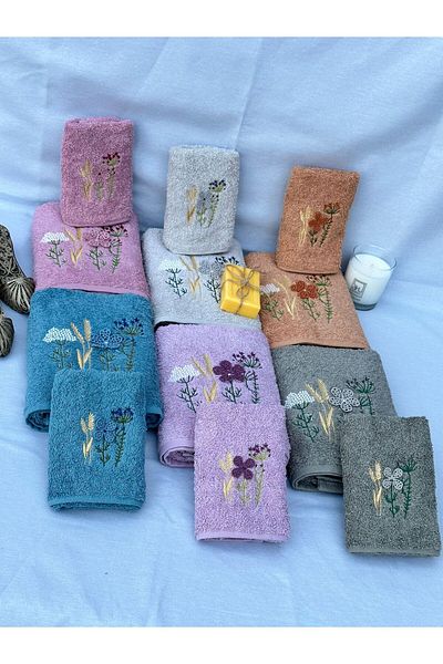 AYHANHOME Cotton 3D Patterned Mother-Daughter 6 Pieces 50x90 Hand Face & 6 Pieces 30x50 Kitchen Towel Set