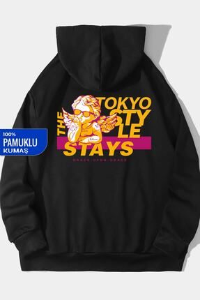 DE PLEIN Oversize Unisex Angel Tokyo Siyah Bask l Kapu onlu Sweatshirt Fiyat Yorumlar Trendyol