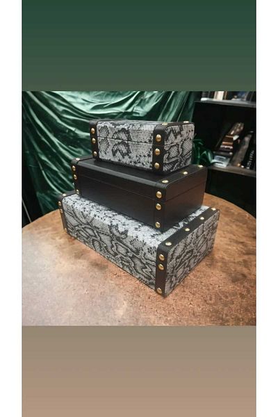 Aksesuar 3-Piece leather decorative box