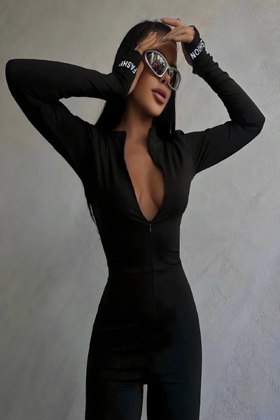 Fashiontayt Μοδάτη υφασμάτινη φόρμα κατάδυσης με μακρυμάνικη λεπτομέρεια στα δάχτυλα