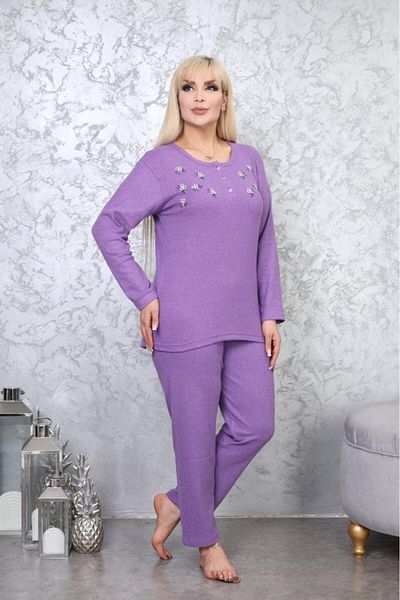 MEBA Set de pijamale de iarnă pentru femei, cu mâneci lungi, cu imprimeu floral, mărime mare
