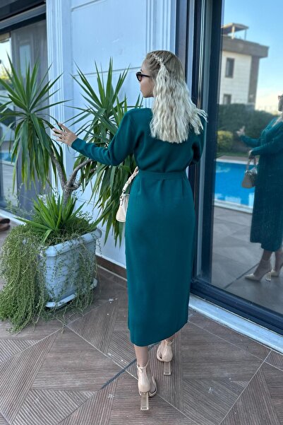 For Angels Petrol Green Knitwear Dress - Buttoned and Pocketed 2357331 Std