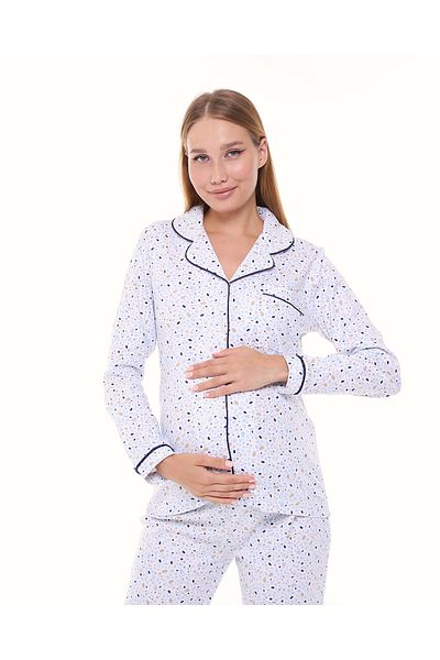 LİKAPA Likapa Interlock Buttoned Maternity, Postpartum Long Sleeve Pajama Set 1354-01