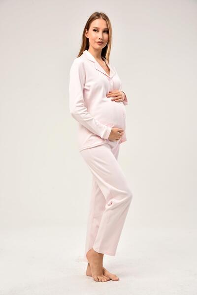 LİKAPA Interlok Düğmeli Hamile Lohusa Uzun Kol Pijama Takımı 1354-01