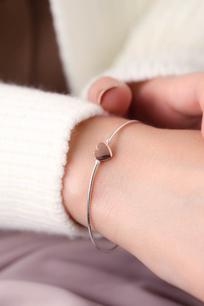 MySilvers Kadın Kalpli Gümüş Bilezik Rodyum