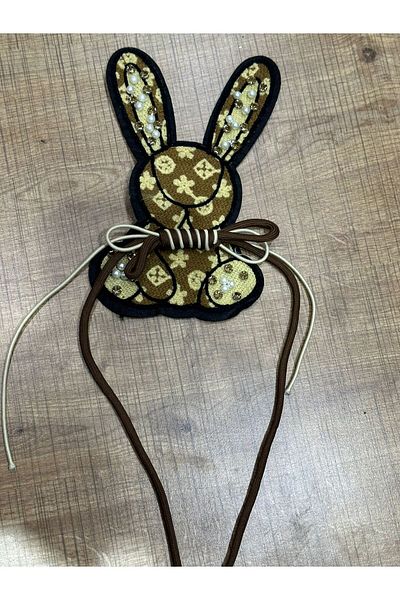 Gönülden Tasarım 20X12 CM PENTRU ACCESORIUL DE CUSUT PATCH ARMĂ DE IEPURE CU PIORI DE PIATRĂ ȚESUTĂ