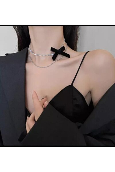 TakıConcept 2'li Fiyonklu Choker Kadın Kolye, Taşlı Choker