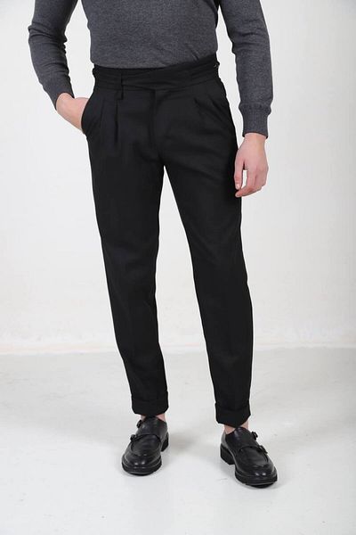 Luppo Club Pleated Italian Design Men's Trousers Roman - Black