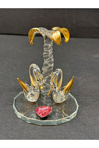 Peramari Dekoratif Kristal Cam Ikili Palmiyeli Kuğu Gold-pembe