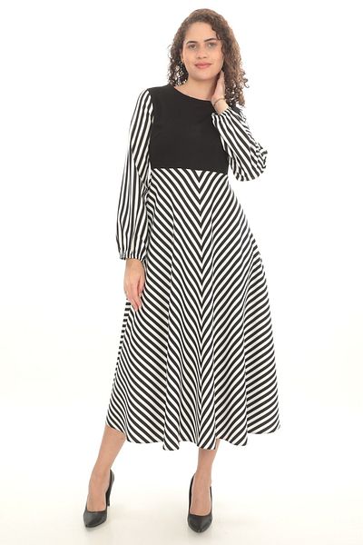 etselements X MODAPO Rochie maxi în linie A cu mânecă lungă din țesătură tricotată în față