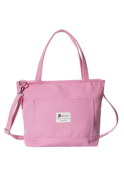 Bakras Pink Canvas Zipper Closure Tote Bag