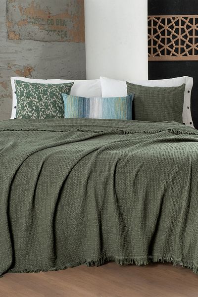Sarev Cher Green Double 100% Cotton Mood Comfort Bedspread Set