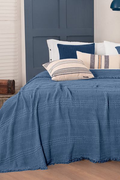 Sarev Boho Blue Double 100% Cotton Mood Comfort Bedspread Set