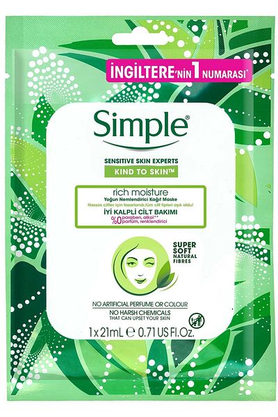 Simple Kind To Skin Intensive Moisturizing Sheet Mask Suitable for Sensitive Skin 21 Ml