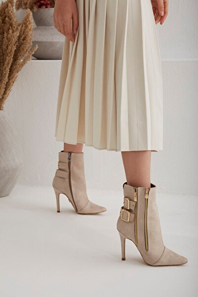 AYAKKABI PRENSİ Oasis Toka Detaylı Bot Ten Suet 10 Cm Kadın & Bootie, Topuklu