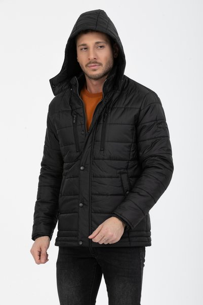 Wise Men's Hooded 100% Polyester Puffer Coat with Fleece Inside