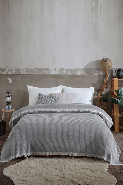 Lux Touch Vera Anthracite Double Pique Bed Sofa Set - 200x220 cm, Cotton TV Blanket