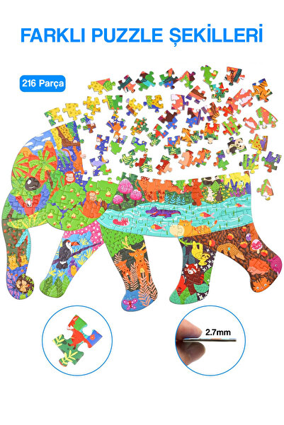kutuTR Notpa Ahşap Renkli Hayvanlar Serisi Fil Figürlü Puzzle 5 Yaş Ve Yetişkinler Için Yapboz 40x30cm