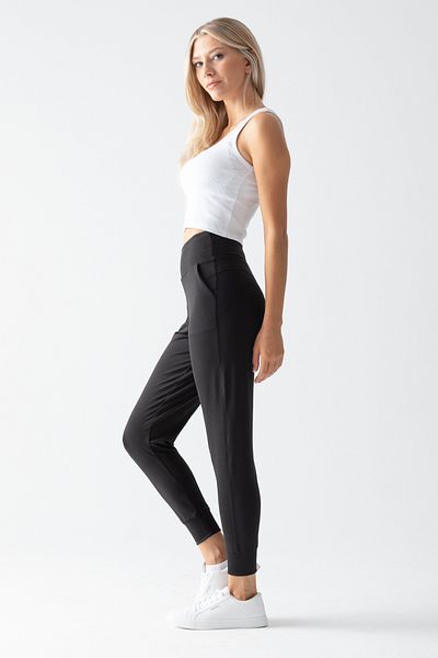 CNRCollection Γυναικεία μαύρη ψηλόμεση φόρμα διπλής τσέπης ελαστική μέση Jogger Sweatpants Joggers