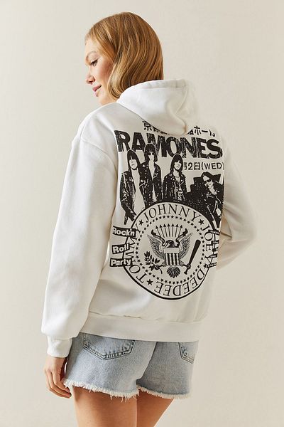 XHAN White Tiered & Back Printed Hooded Sweatshirt 4KXK8-47836-01