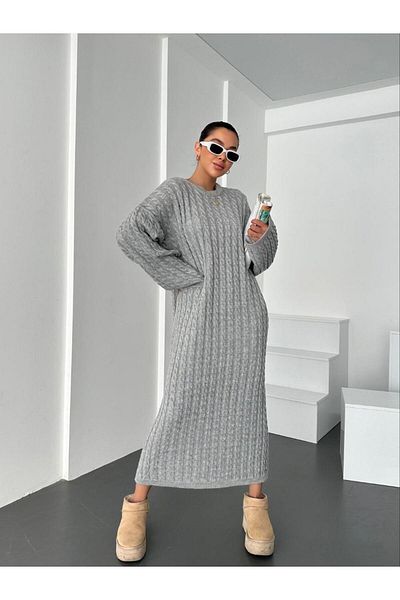 MODA DİNA Rochie lungă din tricot cu model tricotat gri