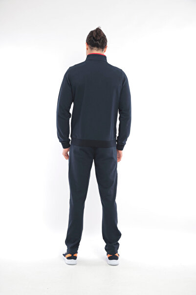 FORE SPORT Men's Navy Blue Red Waffle Stand Collar Pocket Detailed Tracksuit Set