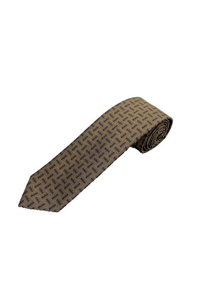 Brianze Beige Navy Blue Patterned Tie