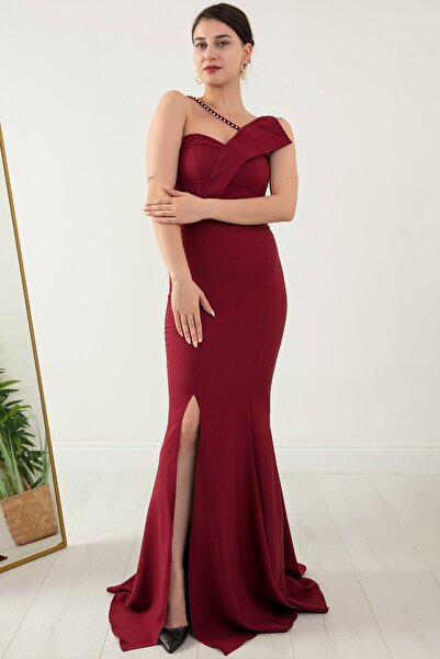 PULLIMM Rochie de seară lungă cu perle cu fantă 13218