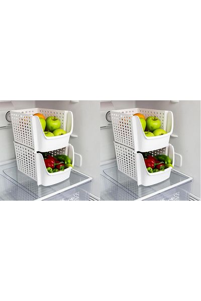 Decobella 4 Stackable Flat Wide Baskets