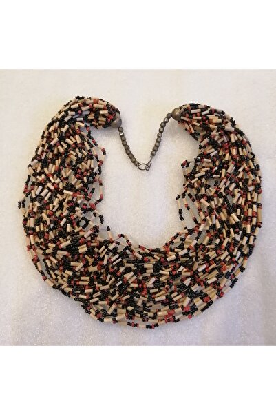 Butik Tülin Kadın otantik el yapımı kum boncuk siyah bordo bambu bej boncuklu...