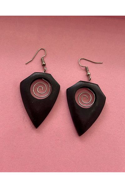 Kutcha Accessories Bohemian Symbol Dangle Black Earrings