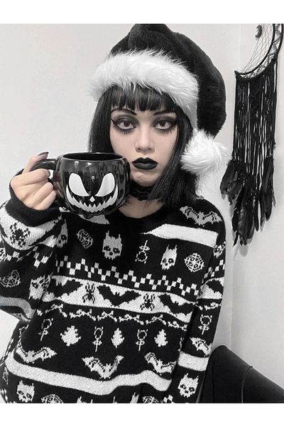 Köstebek Helloween Christmas Themed Bat Patterned Winter Sweater