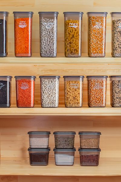 Porsima 433-GR-6 مجموعة حاوية تخزين توابل الطعام المربعة المكونة من 36 قطعة 12x (0.60+1.30+1.90) لتر رمادي