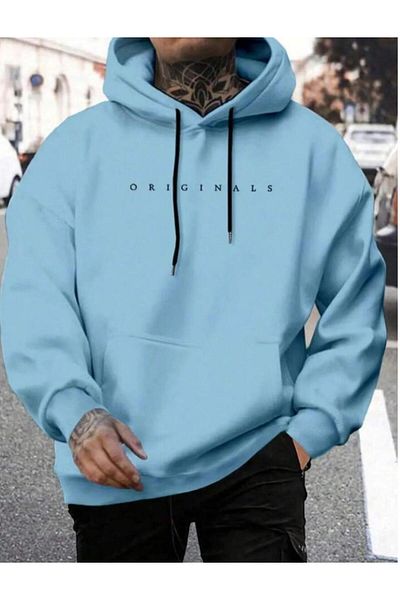 Combineman35 Unisex Blue Original Printed Oversize Hooded Sweatshirt