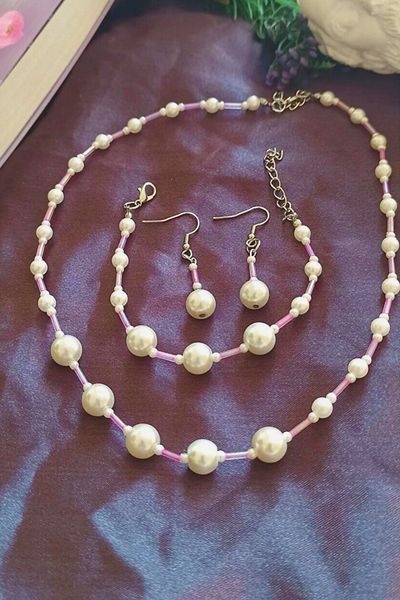 Energy Ornament Purple Jewelry Set with Pearls