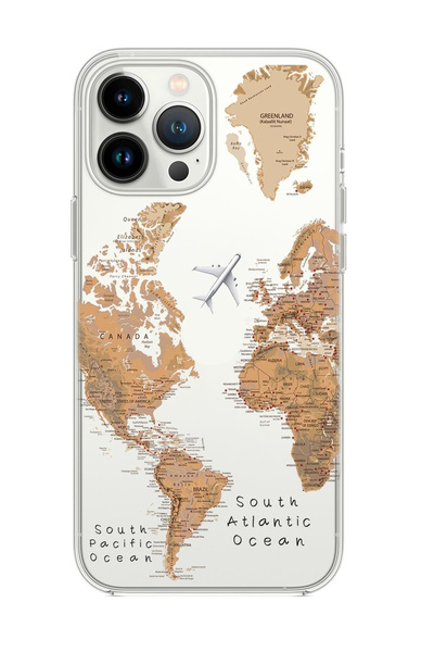 mooodcase iPhone 14 Pro Max Compatible World Map Patterned Transparent Silicone Phone Case