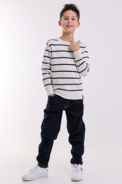 Matte VENICE BOY'S ECRU CYCLING COLLAR STRIPED KNITWEAR SWEATER