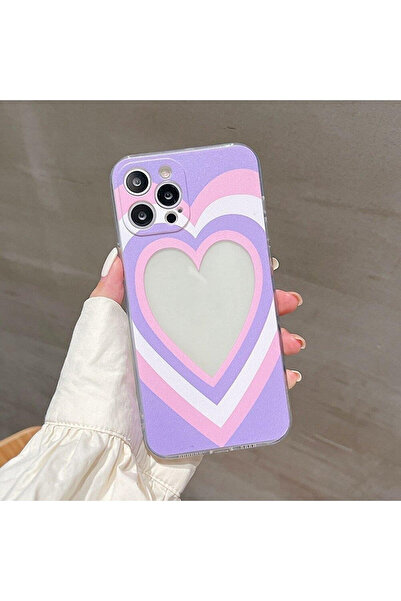 mooodcase حافظة آيفون 14 برو ماكس من السيليكون الشفاف بتصميم قلب أرجواني