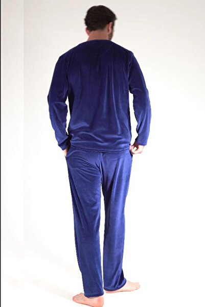 VİENETTA Men's Long Sleeve Velvet Indigo Pajamas Set C3T0N6O003