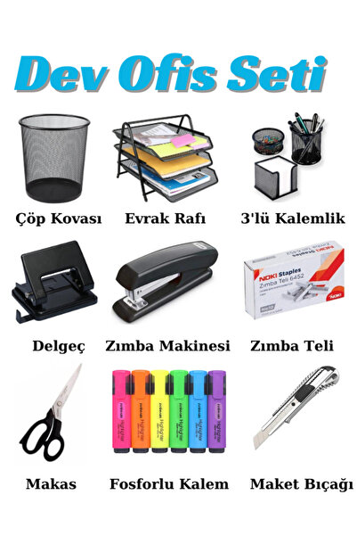 Janissary Dev Masa Üstü Ofis Seti, Evrak Rafı, Kalemlik, Ataçlık, Kalemlik,