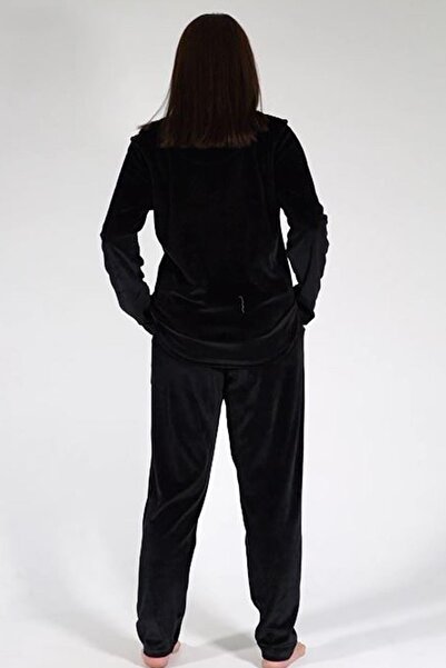 VİENETTA Kadın Büyük Beden Uzun Kol Kadife Siyah Pijama Takımı C3T0N6O006