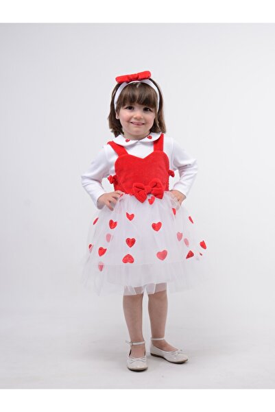 DIDuStore Serkon Kalpli Tüllü Kırmızı Bebek Elbisesi