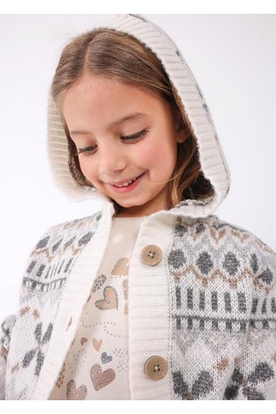 MAYORAL Cardigan cu glugă bej pentru fete, tricotat jacquard