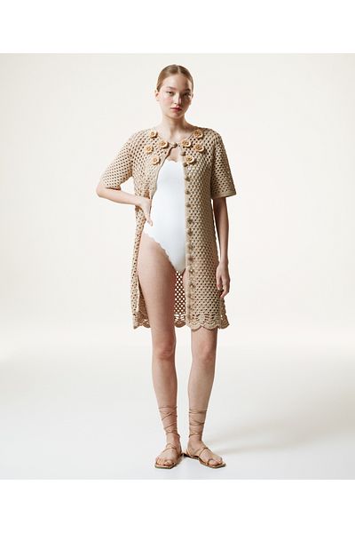 Machka Raffia flower embroidered knitwear dress